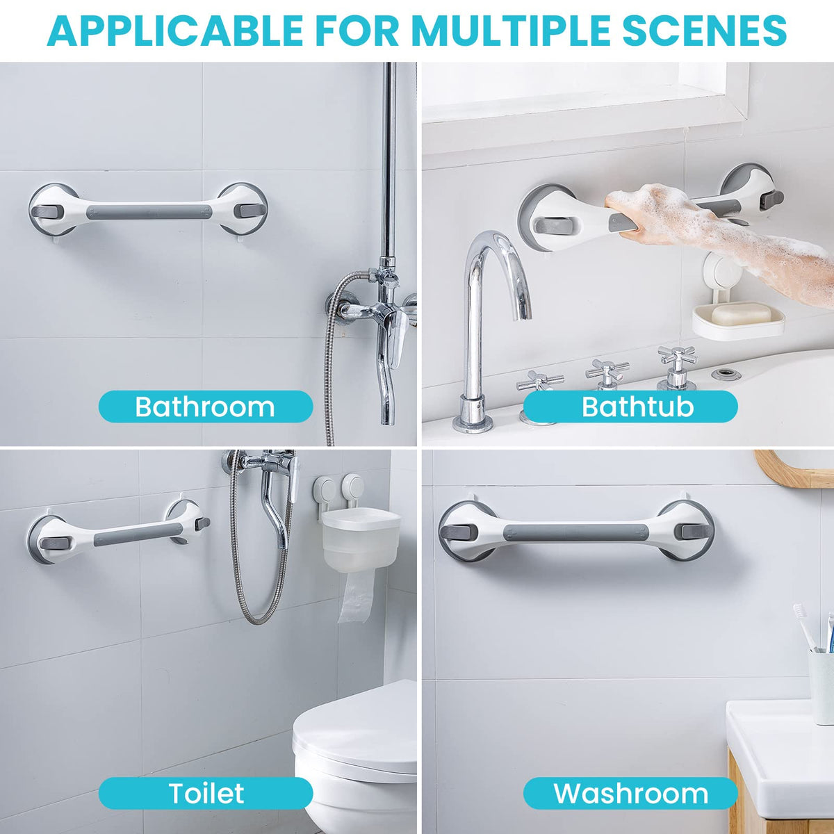 TAILI Grab Bars for Shower,Suction Shower Handles Rails,2 Pack,16.8",Grey