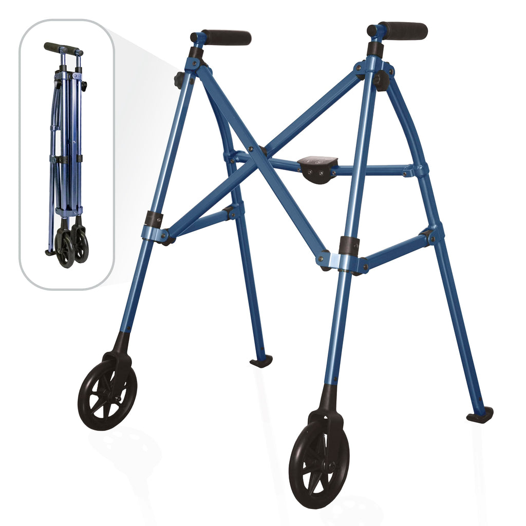 Stander Space Saver Walker, Lightweight Folding Rolling Mobility Aid for Seniors & Adults, Compact 2-Wheel Disability Device with 6-inch Wheels & Ski