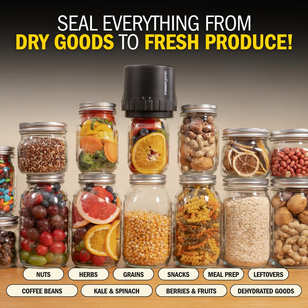 Mason Jar Vacuum Sealer Kit, Electric Vacuum Sealer for Regular Mouth and Wide Mouth Canning Jars, Fully Automated and Portable, includes 10