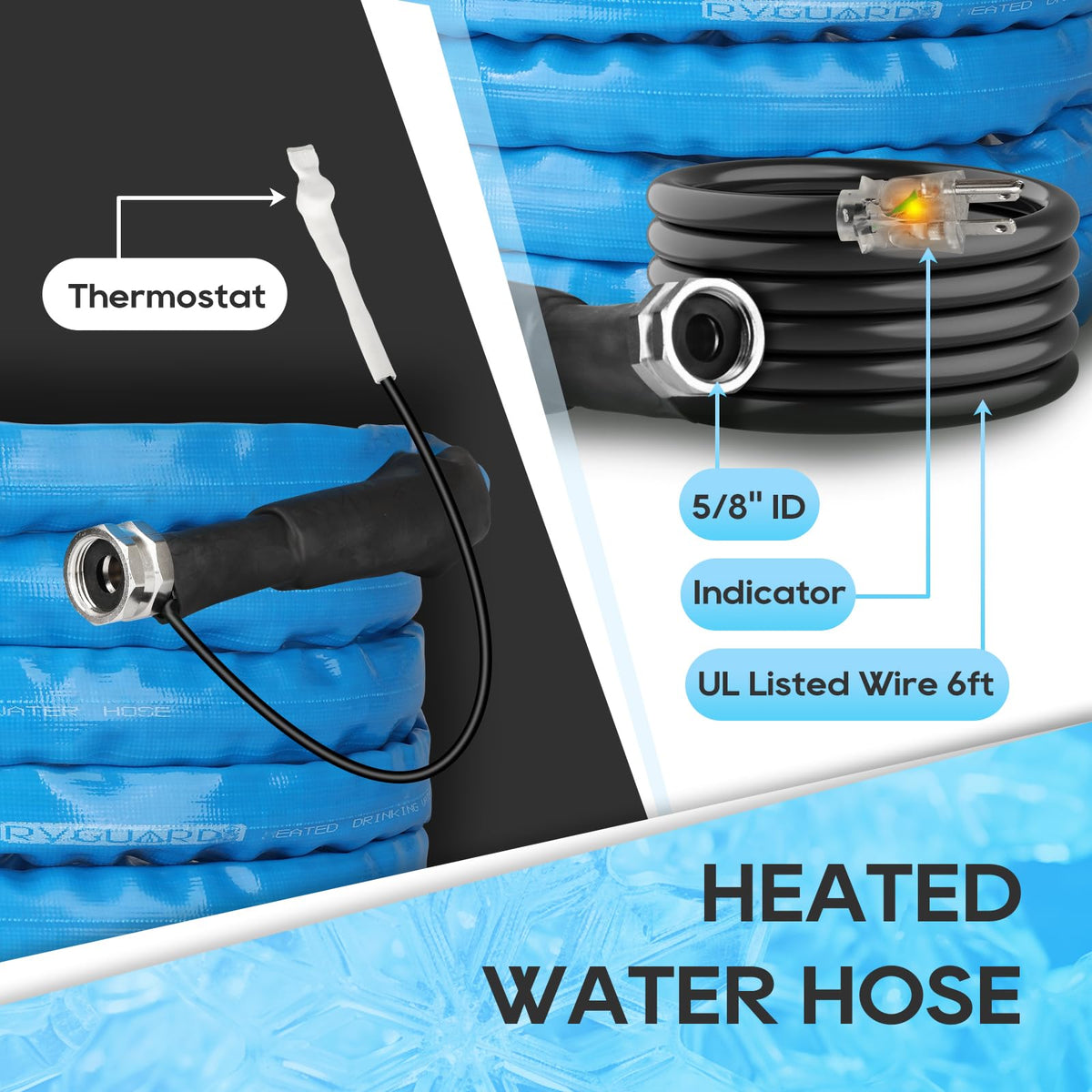 RVGUARD Heated Water Hose 25FT, -20 ℉ Freeze Protection for RV/Home/Garden