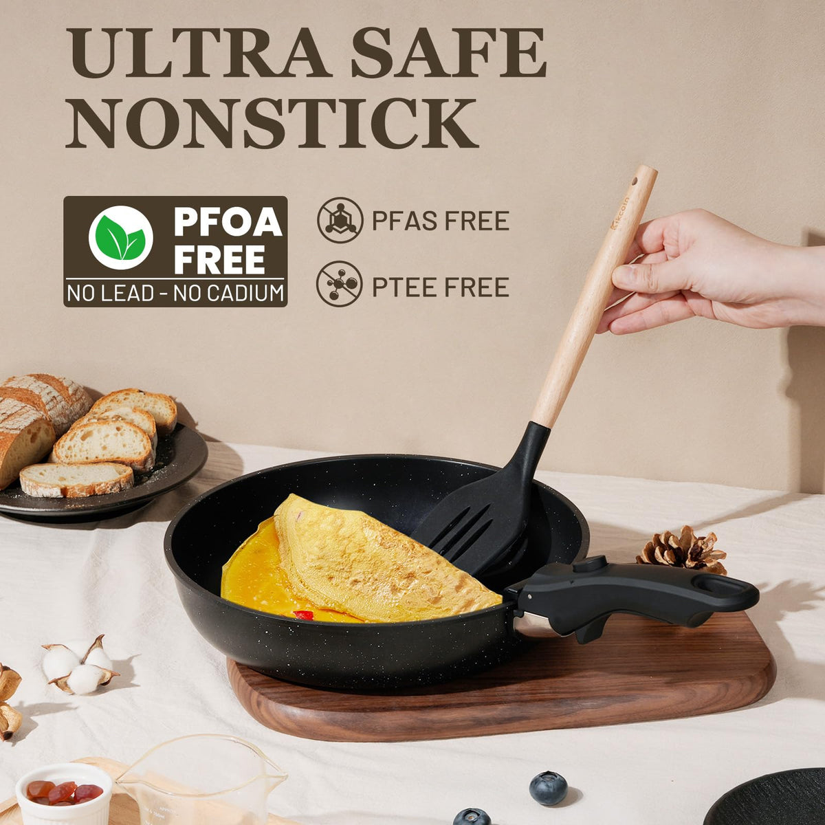 Nonstick Pots and Pans Set - 20 Pack KIKCOIN Stackable Cookware Set with Detachable Handle, RV Kitchen Cooking Set with Removable Handles - Oven Safe