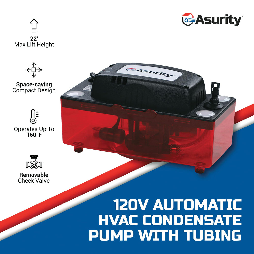 DiversiTech CP-22 Series Automatic Condensate Pump with Tubing for HVAC/R Equipment, Condensation Removal Pump with Removable Check Valve, 120V, 22'