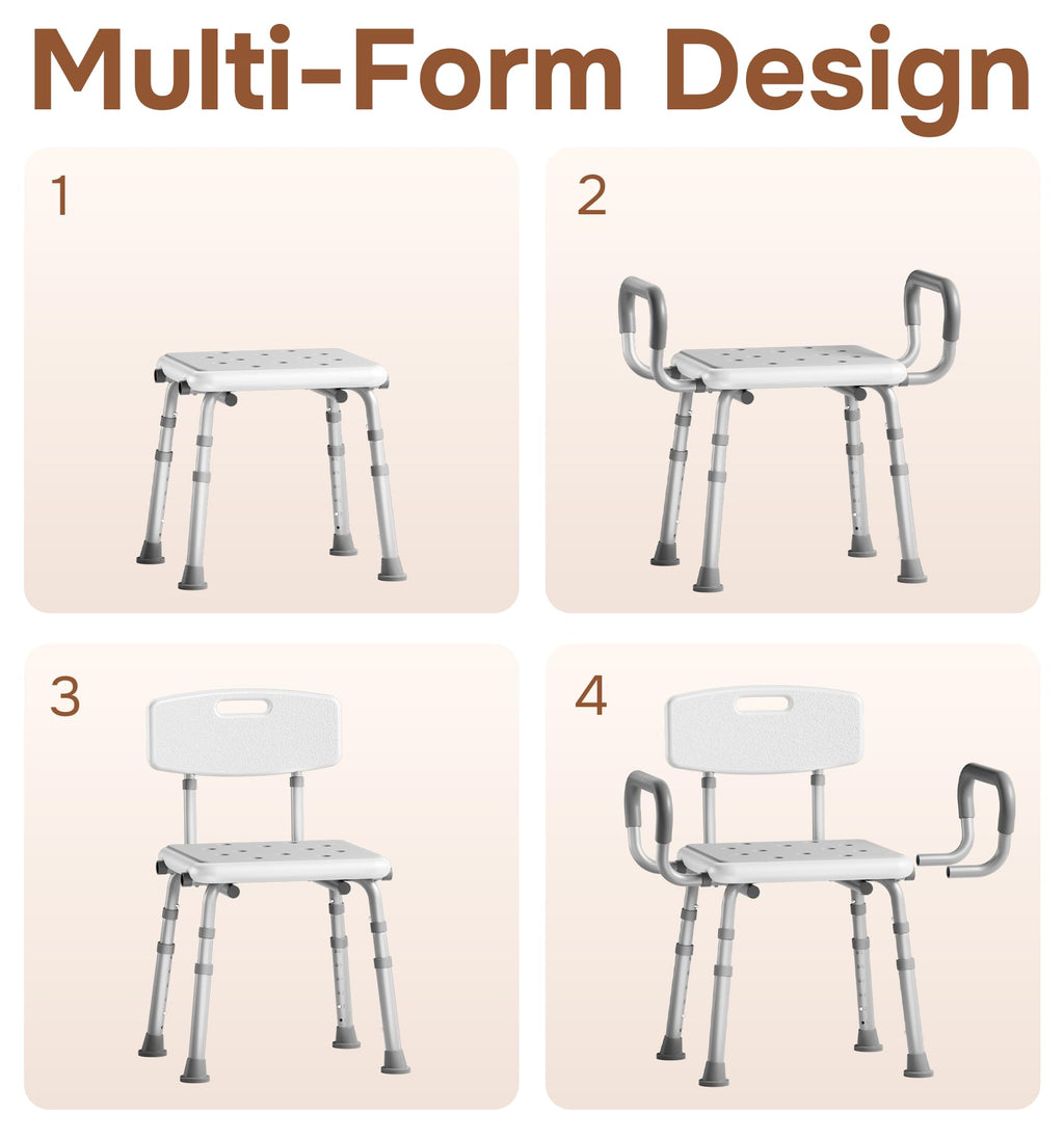Shower Chair for Inside Shower with Arms and Back, Aluminum Frame