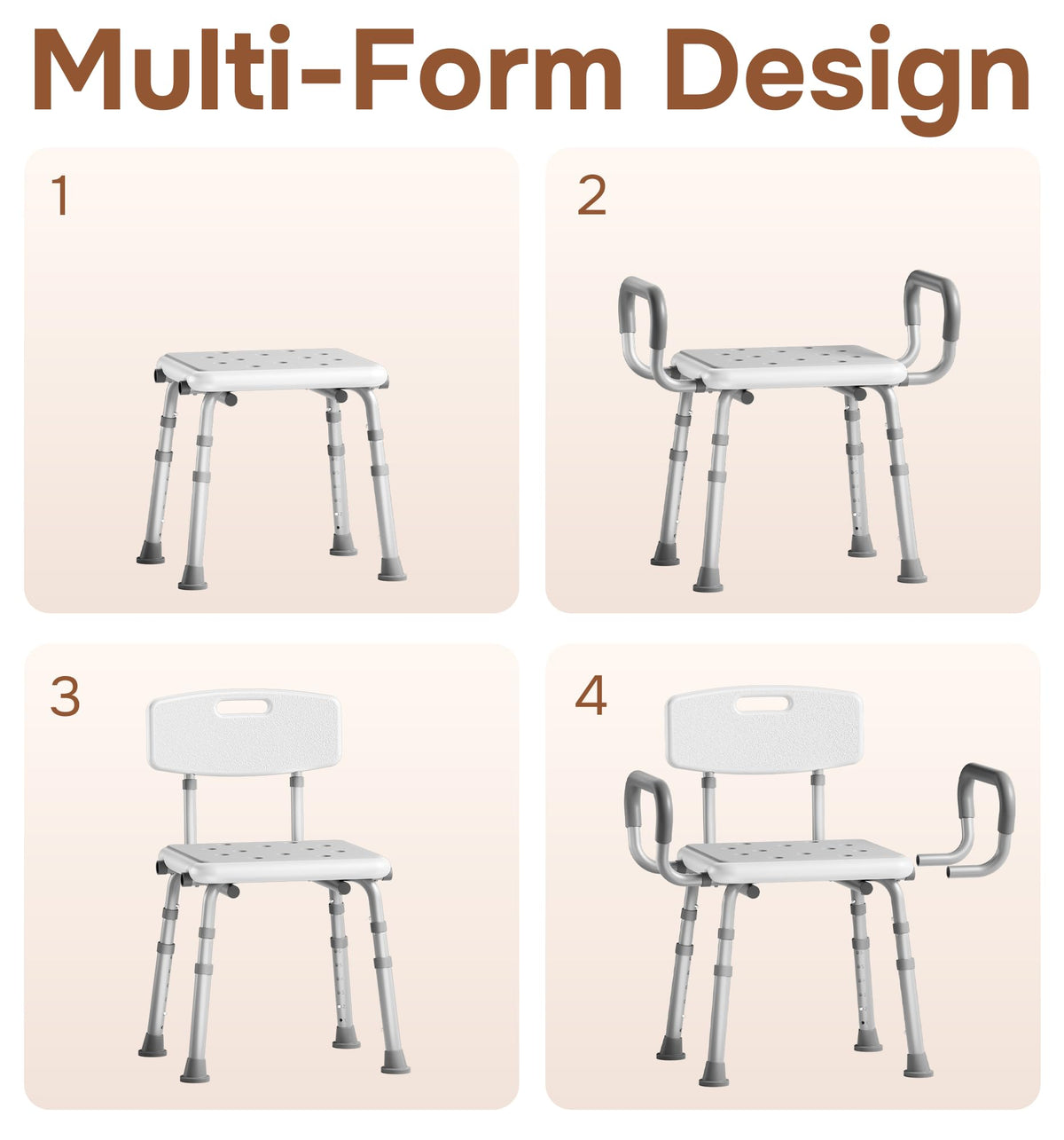 Shower Chair for Inside Shower with Arms and Back, Aluminum Frame