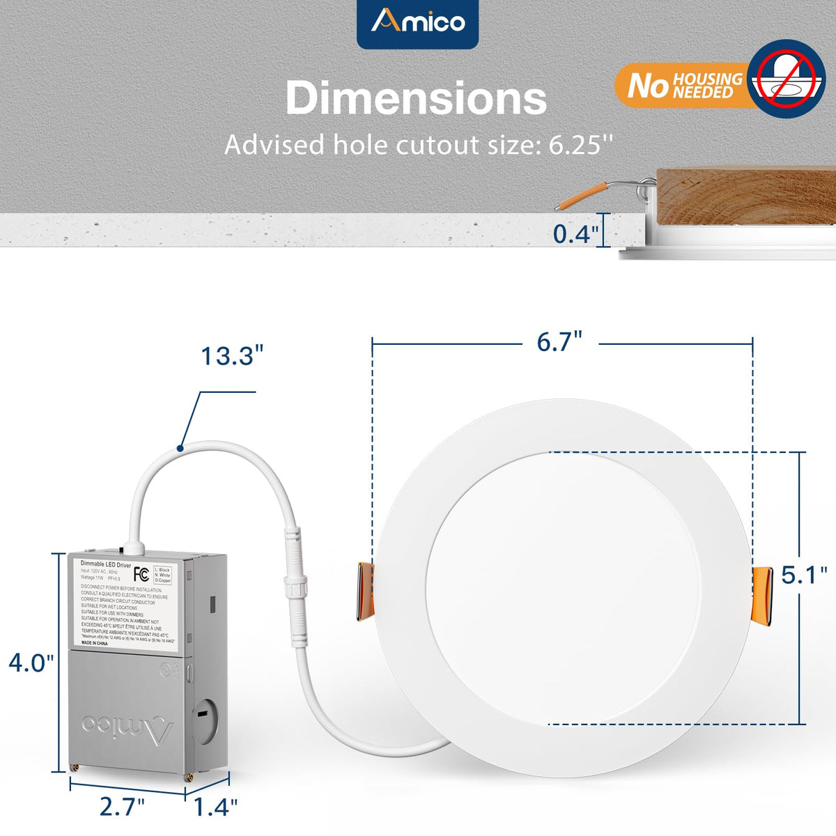 Amico 12 Pack 6 Inch LED Recessed Lighting, Canless Wafer Downlight, White