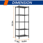 5-Wire Shelving Metal Storage Rack Adjustable Shelves,Standing Storage Shelf Units for Laundry Bathroom Kitchen Pantry Closet(Black,11.8" D x 16.6" W