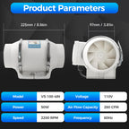 4 Inch Duct Fan 280 CFM Inline Ventilation Exhaust Fan