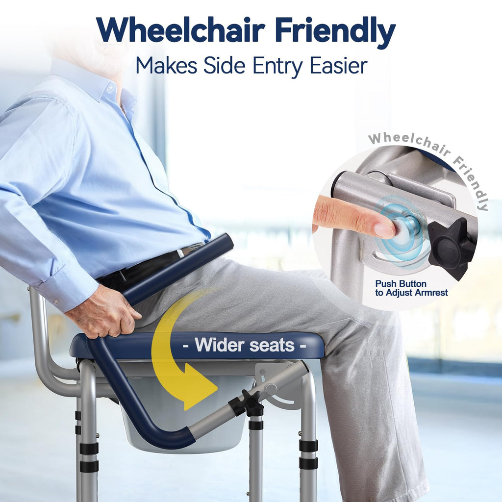 M73 Drop Arm Bedside Commodes for Seniors, Potty Chair for Adults