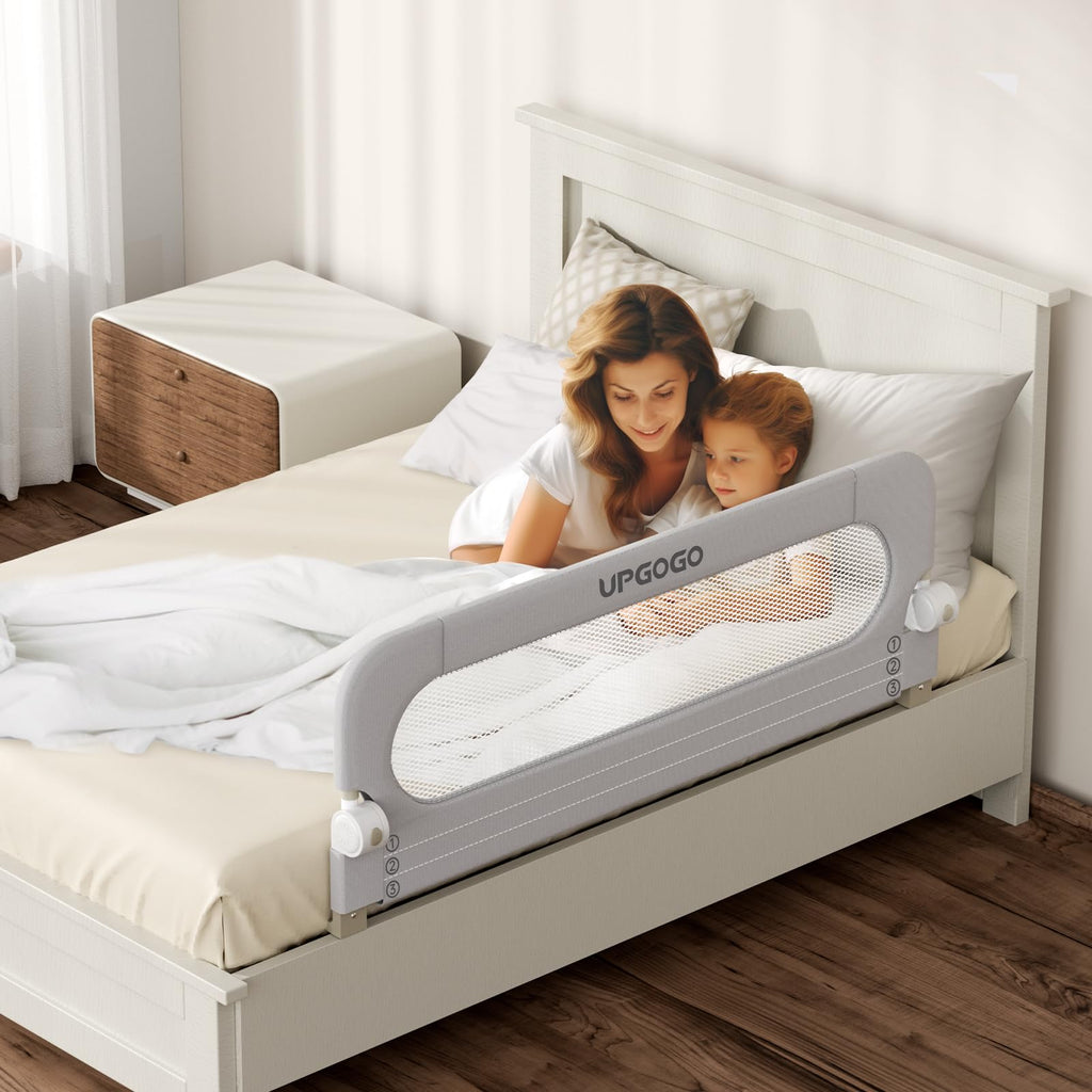 UPGOGO Folding Bed Rail for Toddlers, Grey, 71"L x 23.6" H