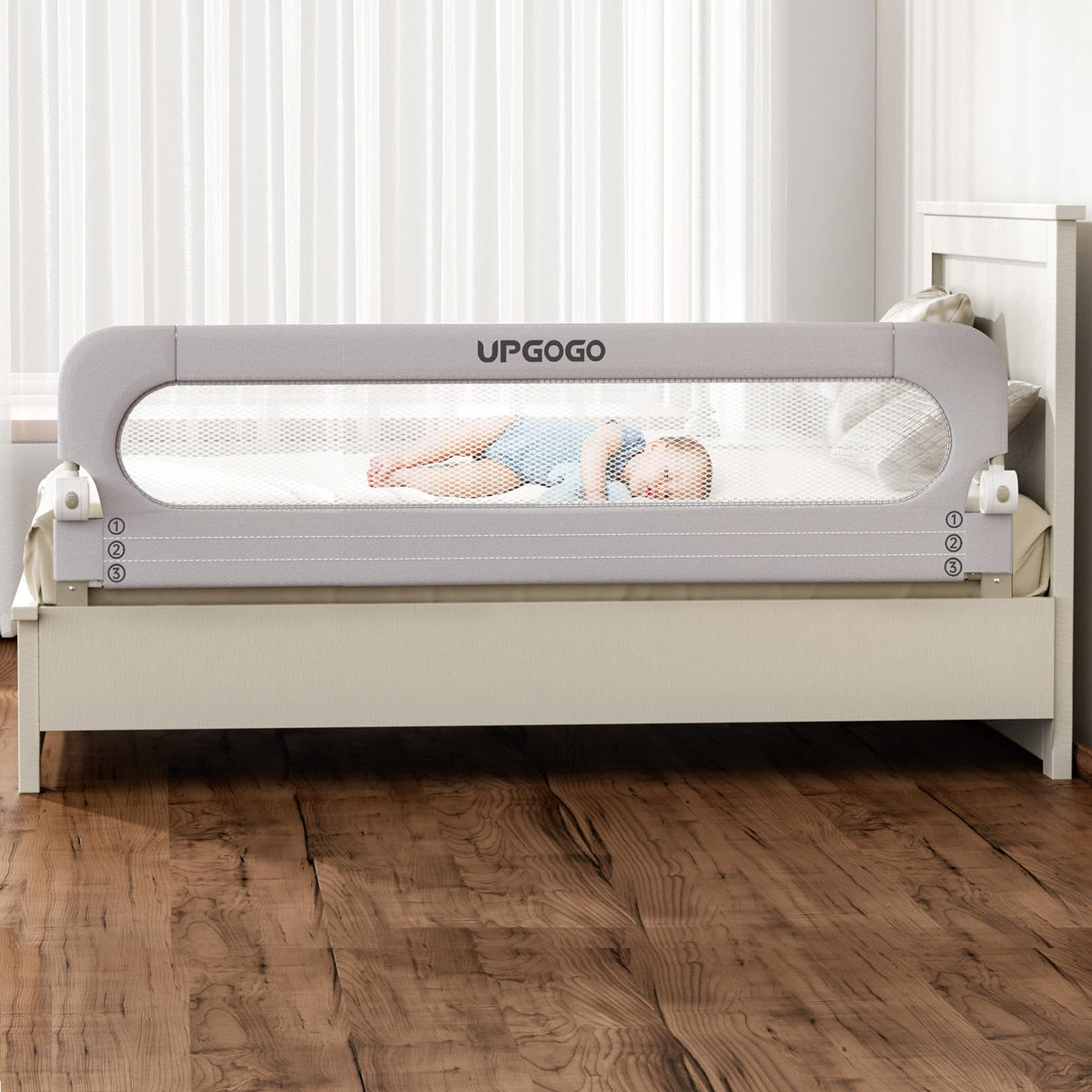 UPGOGO Folding Bed Rail for Toddlers, Grey, 71"L x 23.6" H