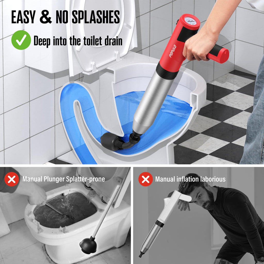 POPULO Electric Toilet Plunger, 5 Bar Air Clog Remover with Built-In Pump