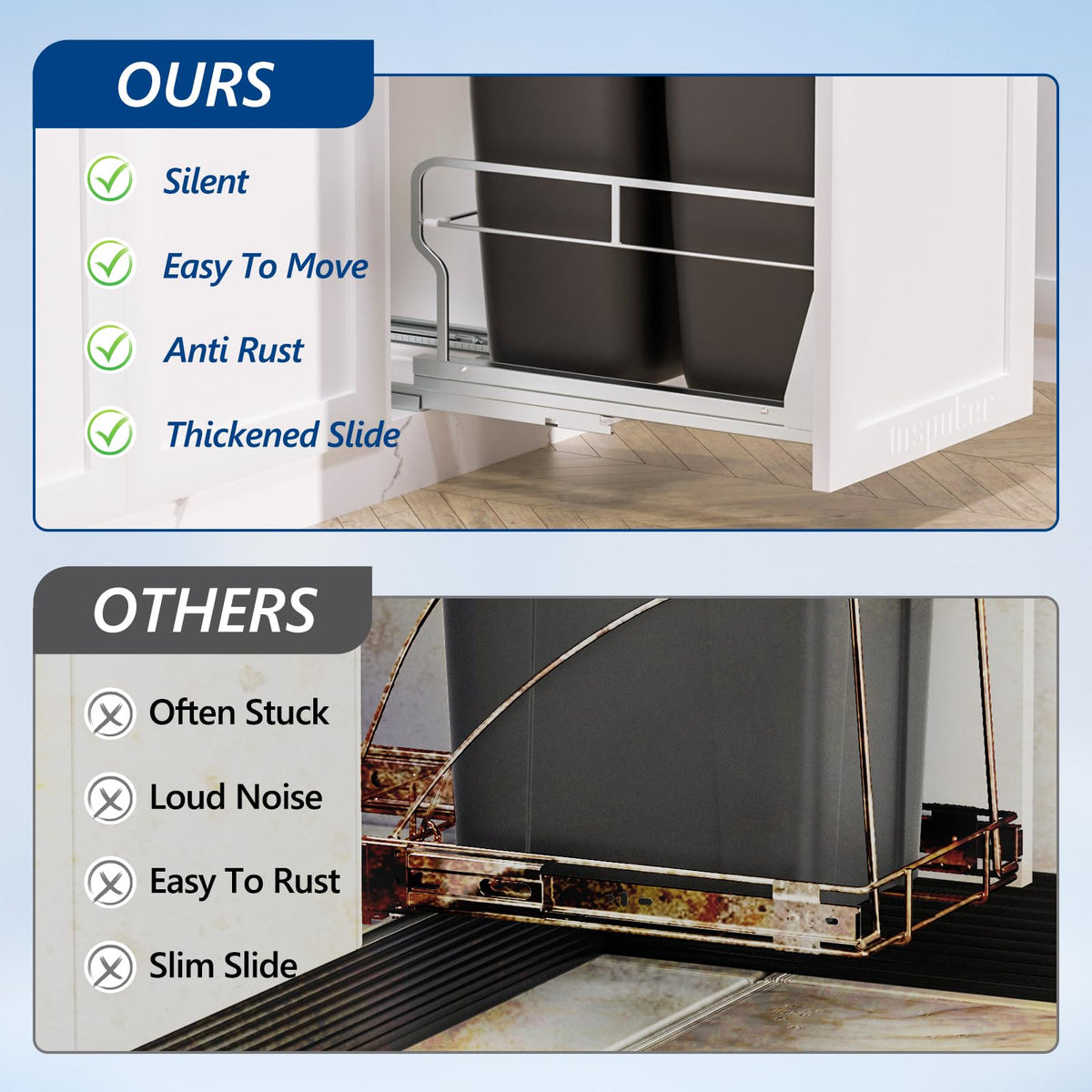 Dual Pull Out Trash Can Under Cabinet with Soft-Close Slides