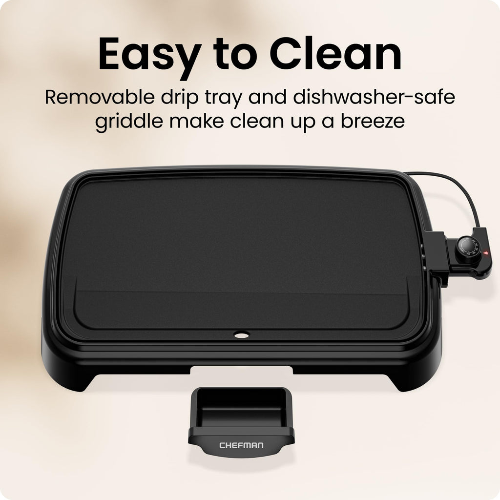 Chefman XL Electric Griddle with Removable Temperature Control, Immersible Flat Top Grill, Burger, Eggs, Pancake Griddle, Nonstick Extra Large