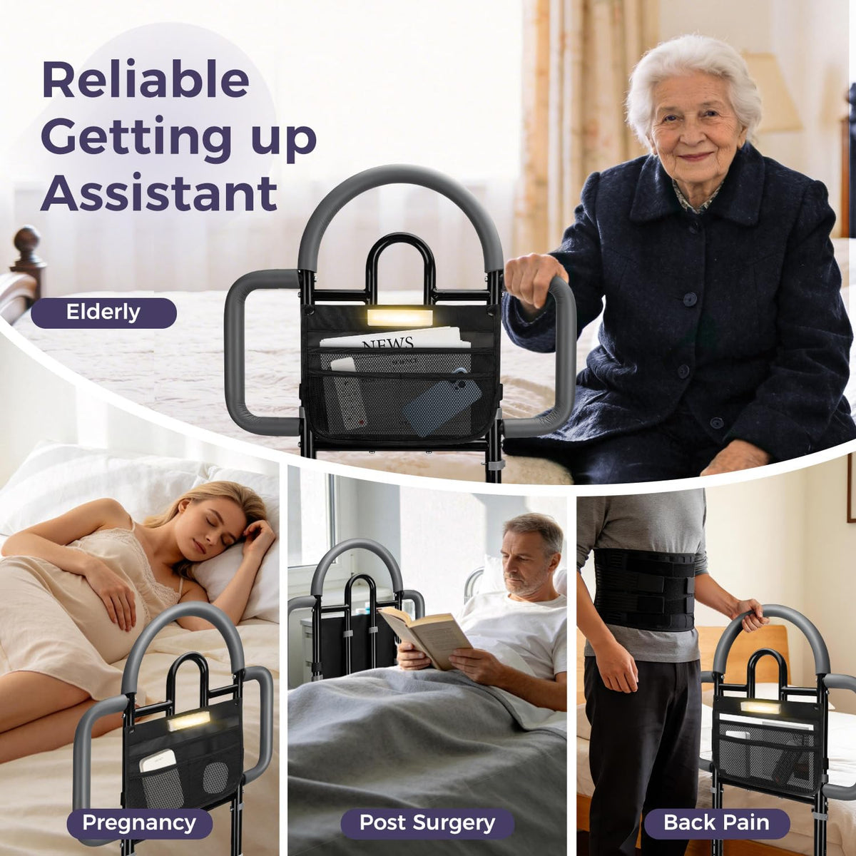 Bed Rails for Elderly Adults, 400lbs Load with Motion Sensor Light