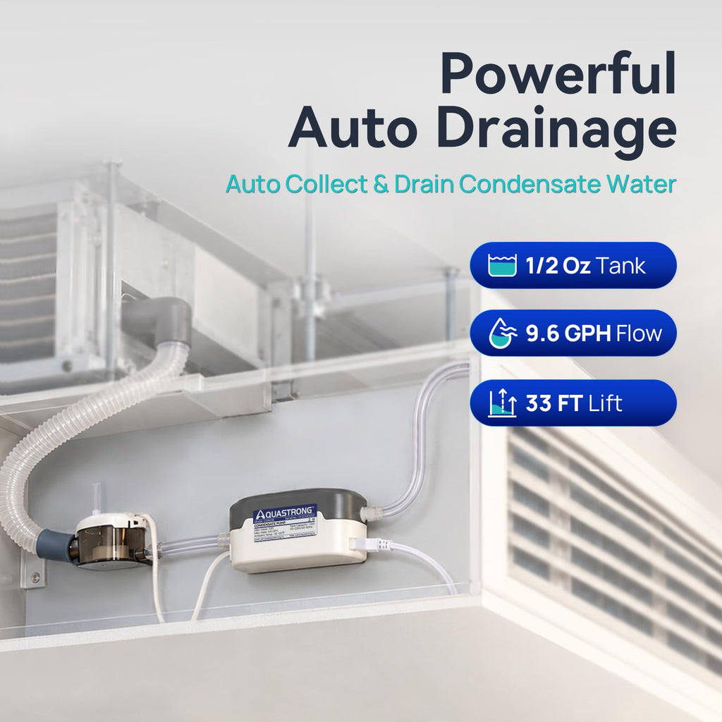 Aquastrong Mini Split HVAC Condensate Pump, 9.6 GPH, 115V/230V, Automatic Safety Switch, 33 FT Lift AC Condensate Removal for Air Conditioner