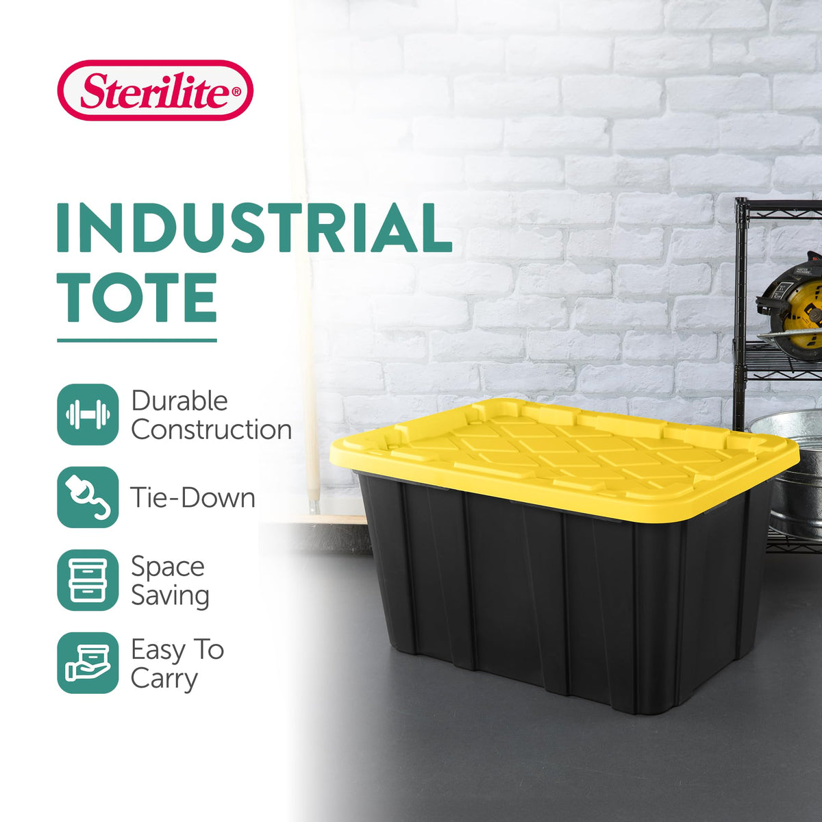 Sterilite Industrial Storage Tote with Lids for Garage, 27 Gallon, 4-Pack
