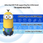 Minions WiFi 6E Router, AXE5400 Tri-Band 2.4GHz, 5GHz & 6GHz, 2.5GbE WAN, Wireless PCVR and Gaming, Mesh System, WiFi Extender, WPA3, Gigabit LAN
