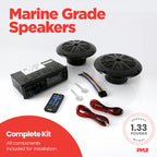 Pyle Marine Headunit Receiver Speaker Kit - In-Dash LCD Digital Stereo Built-in Bluetooth & Microphone w/ AM FM Radio System 5.25’’ Waterproof