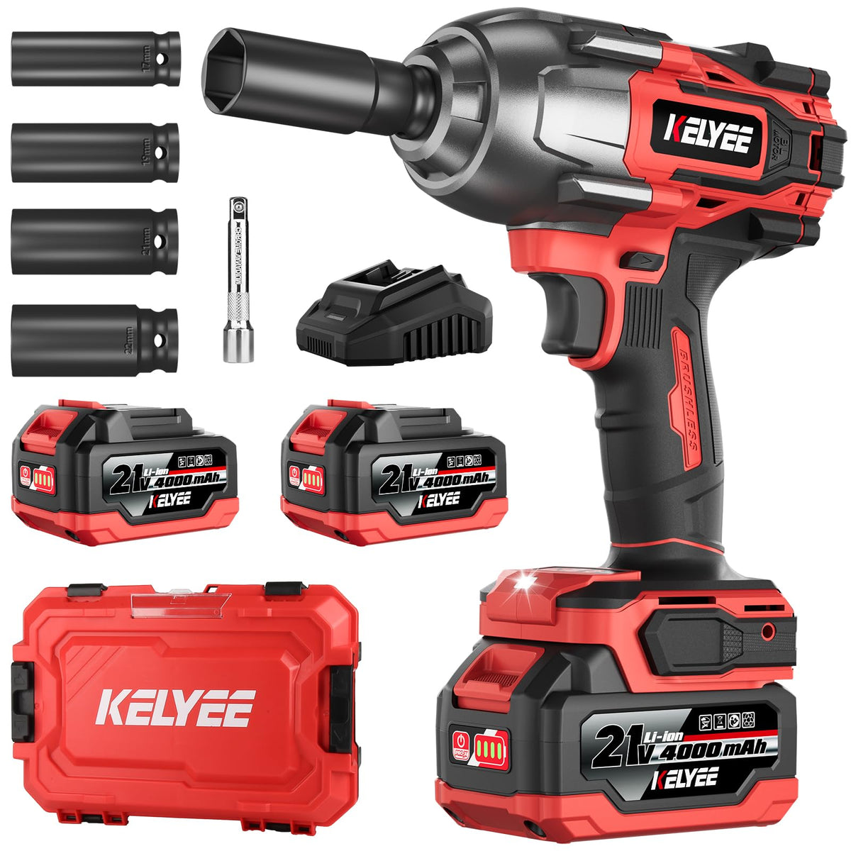 1/2" Cordless Impact Wrench 1107Ft-lbs(1500N.m) with 21V 2 Battery