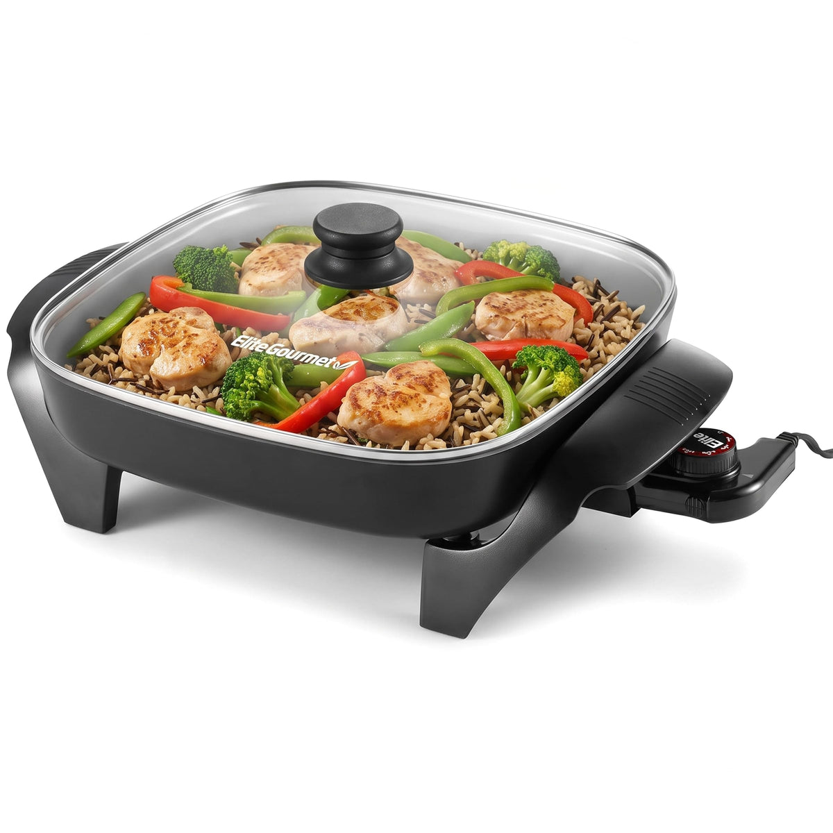 Elite Gourmet 6 Qt Electric Skillet, CERALAST™ Ceramic Nonstick Pan, 1200W
