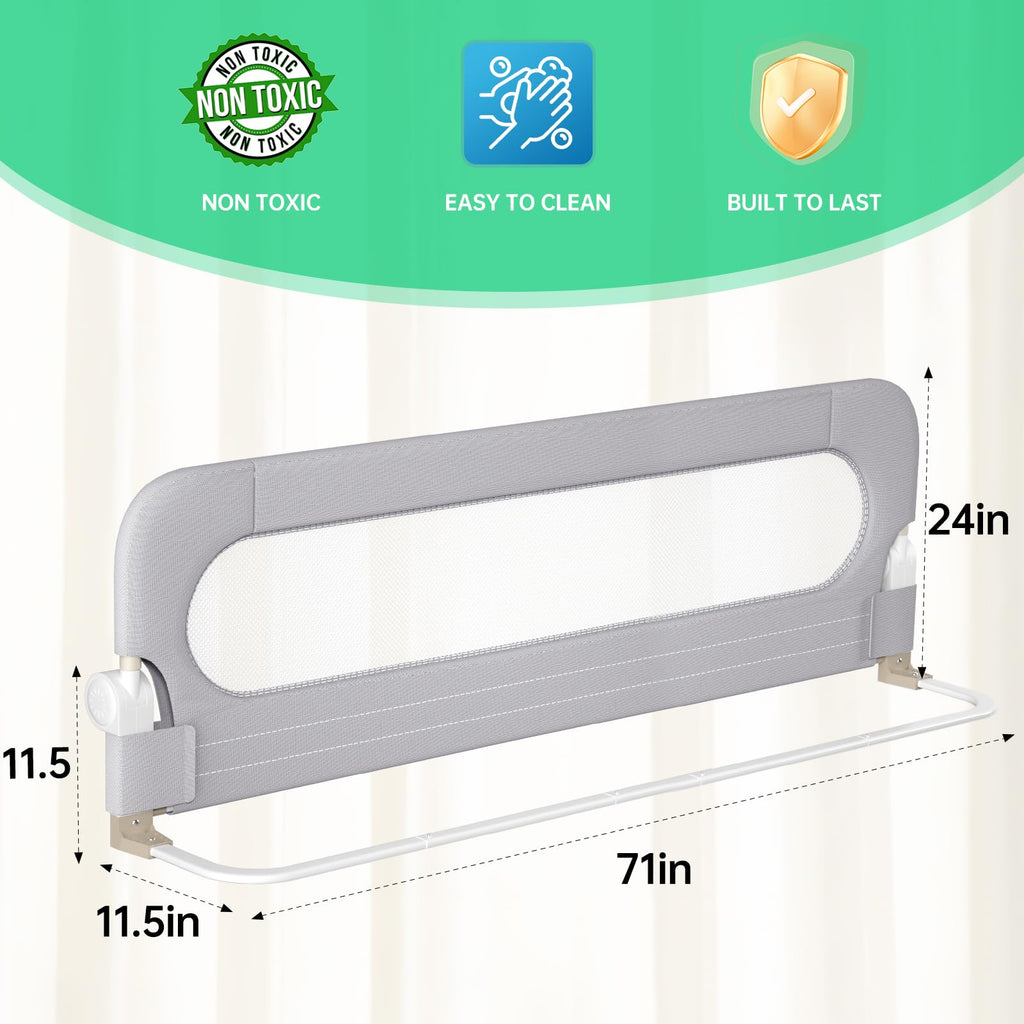 UPGOGO Folding Bed Rail for Toddlers, Grey, 71"L x 23.6" H