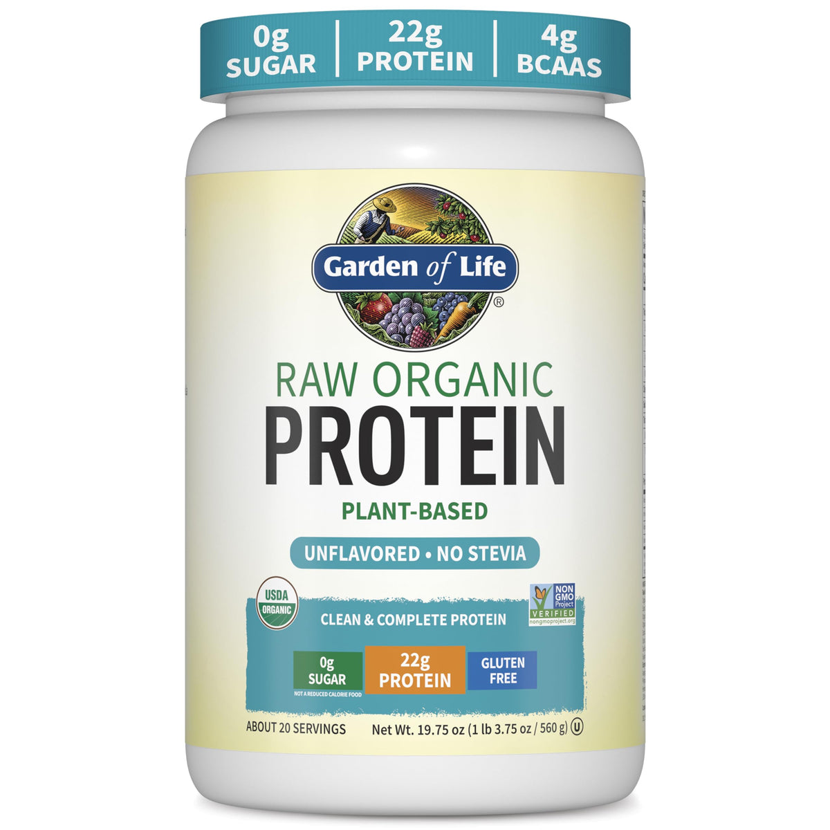 Garden of Life Raw Organic Protein Powder, Vegan, Unflavored, 20 Servings