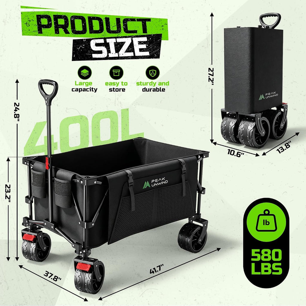 Collapsible Heavy Duty Beach Wagons carts Foldable with Big Wheels, 400L