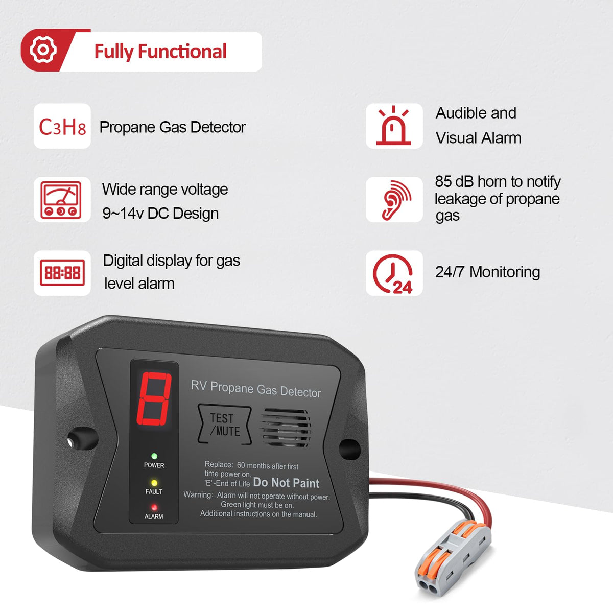RV Propane Gas Detector, Hardwired-12V DC with 3 Different Brackets for RVs,R501