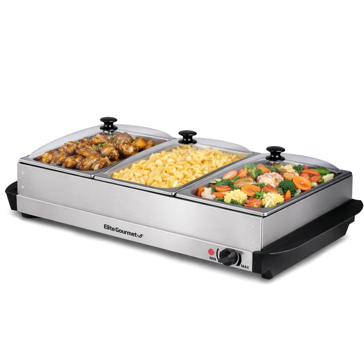 Elite Gourmet 7.5 Qt Triple Buffet Server & Food Warmer, 3 x 2.5 Qt Trays