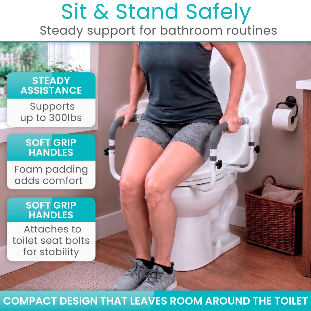 Vive Toilet Safety Rail - Adjustable Grab Bar - Compact Support Frame