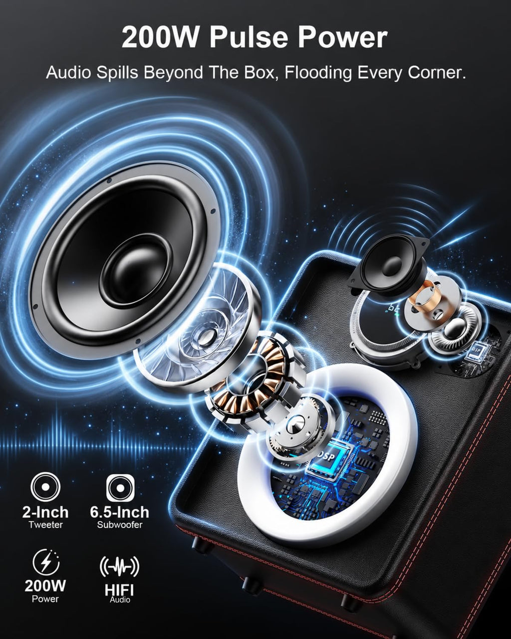 200W Karaoke Machine with 2 Rechargeable Wireless Microphones for Adults
