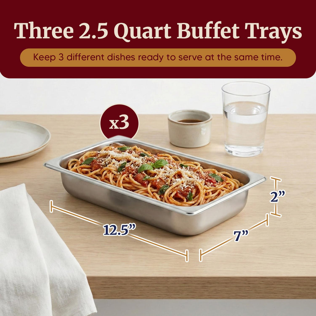 Elite Gourmet 7.5 Qt Triple Buffet Server & Food Warmer, 3 x 2.5 Qt Trays