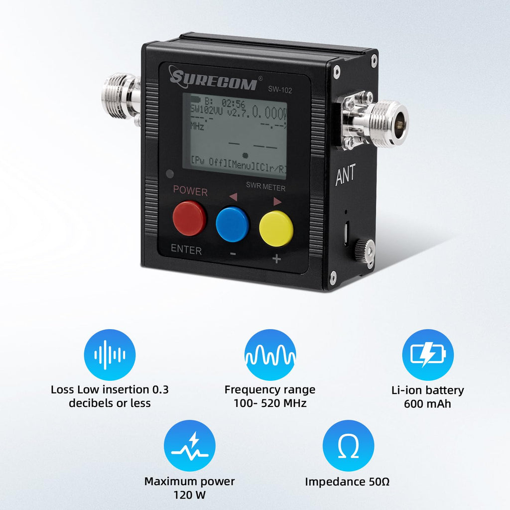 Mcbazel Surecom SW-102 Digital VHF/UHF 125-525Mhz Antenna Power & SWR Meter