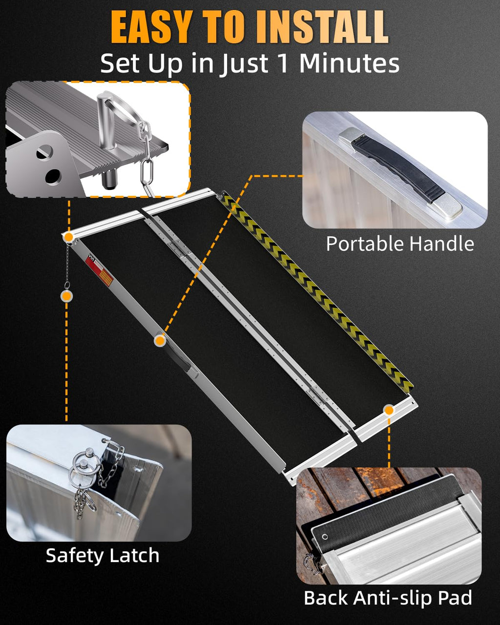 Portable Wheelchair Ramp 4FT, Non-Slip Ramps for Wheelchairs for Home