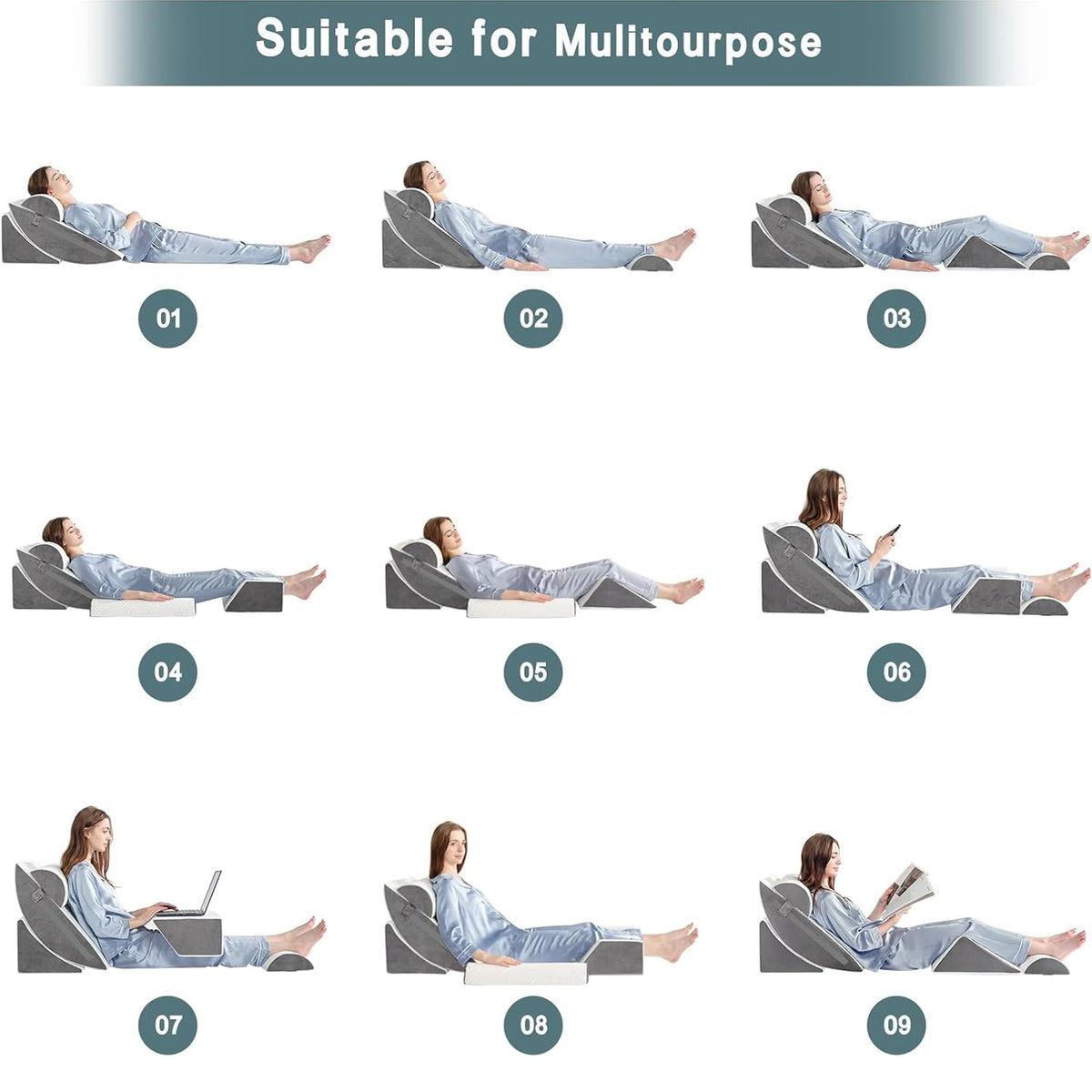 6pcs Orthopedic Bed Wedge Pillow Set for Sleeping, Post Surgery Foam for Body, Back and Leg Pain Relief Comfortable & Adjustable Support Pillows-Anti