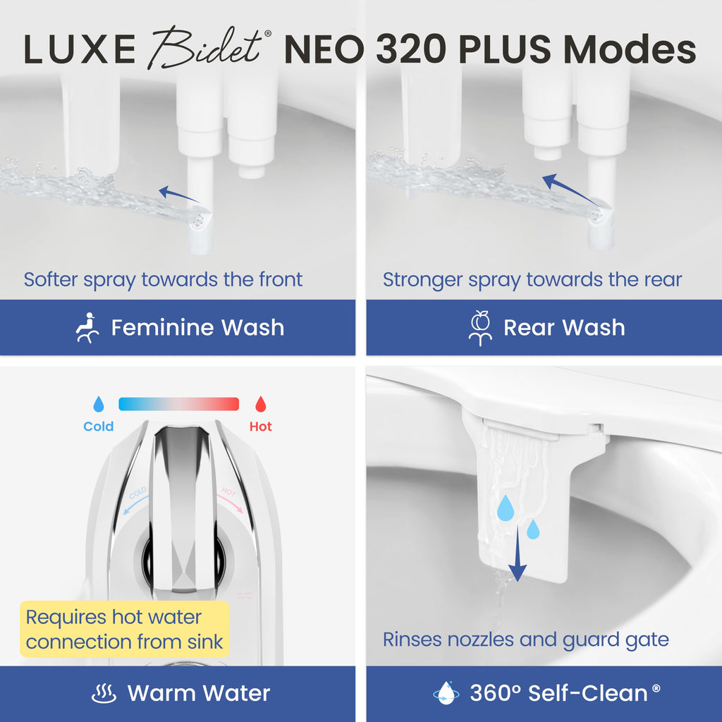 LUXE Bidet NEO 320 PLUS - Warm Water Bidet Attachment for Toilet, Chrome