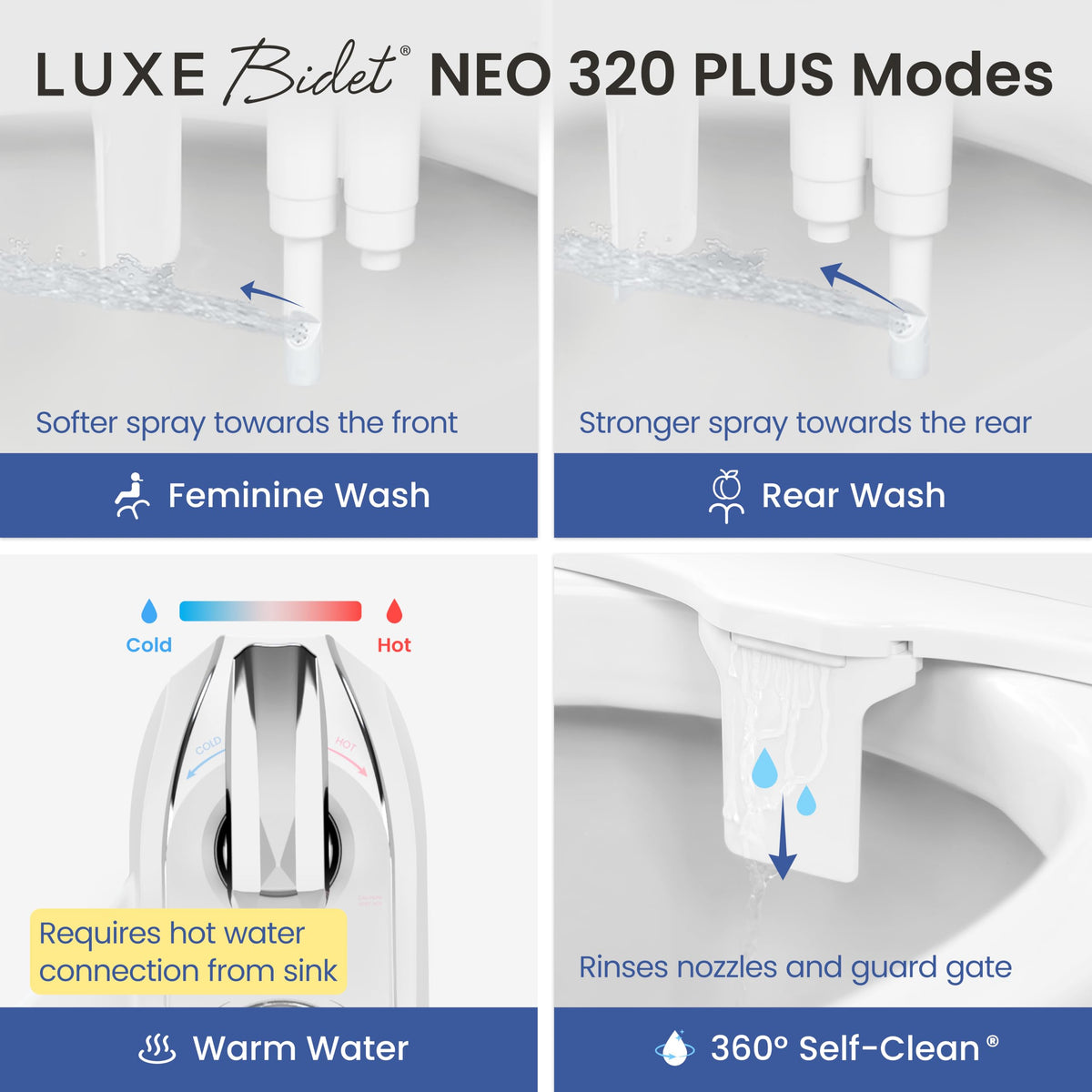 LUXE Bidet NEO 320 PLUS - Warm Water Bidet Attachment for Toilet, Chrome