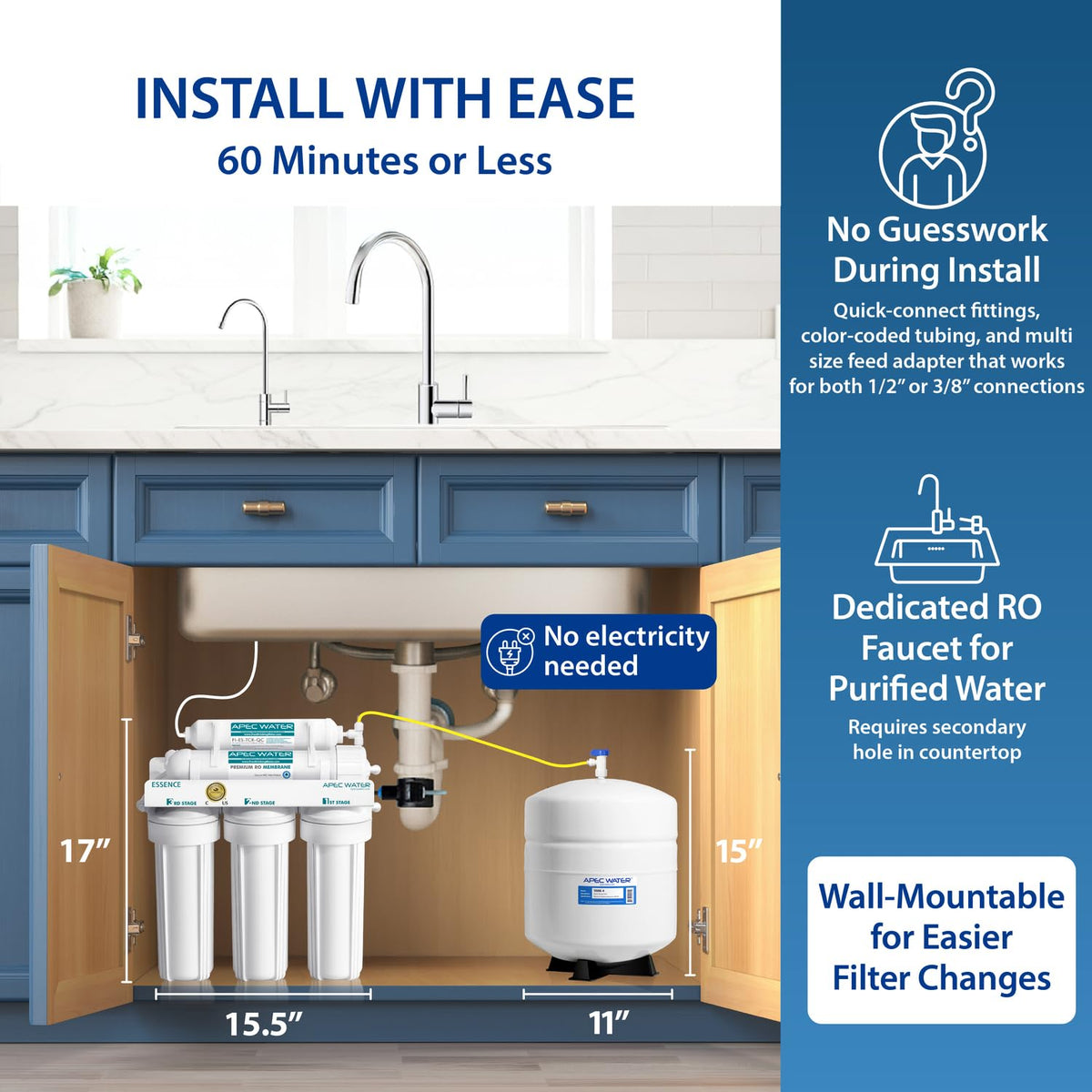 APEC Water ROES-50, 5-Stage Under Sink Reverse Osmosis System, 50 GPD