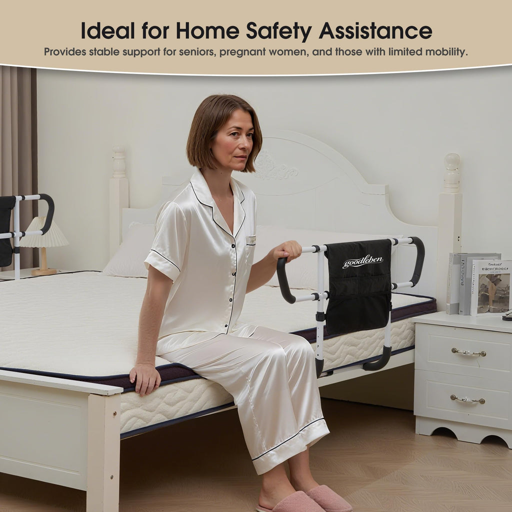 Double Bed Rail for Elderly Adults Safety, Adjustable Bed Assist Rail, Dual Side Bed Rail for Seniors Safety, Under Mattress Bed Guard Rail for Fall