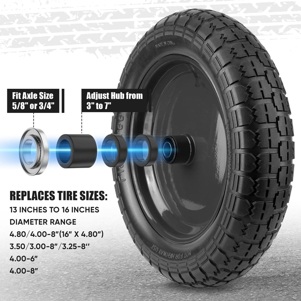 TICONN 4.80/4.00-8 Tire, 14.5" Flat Free Wheelbarrow Tire and Wheel