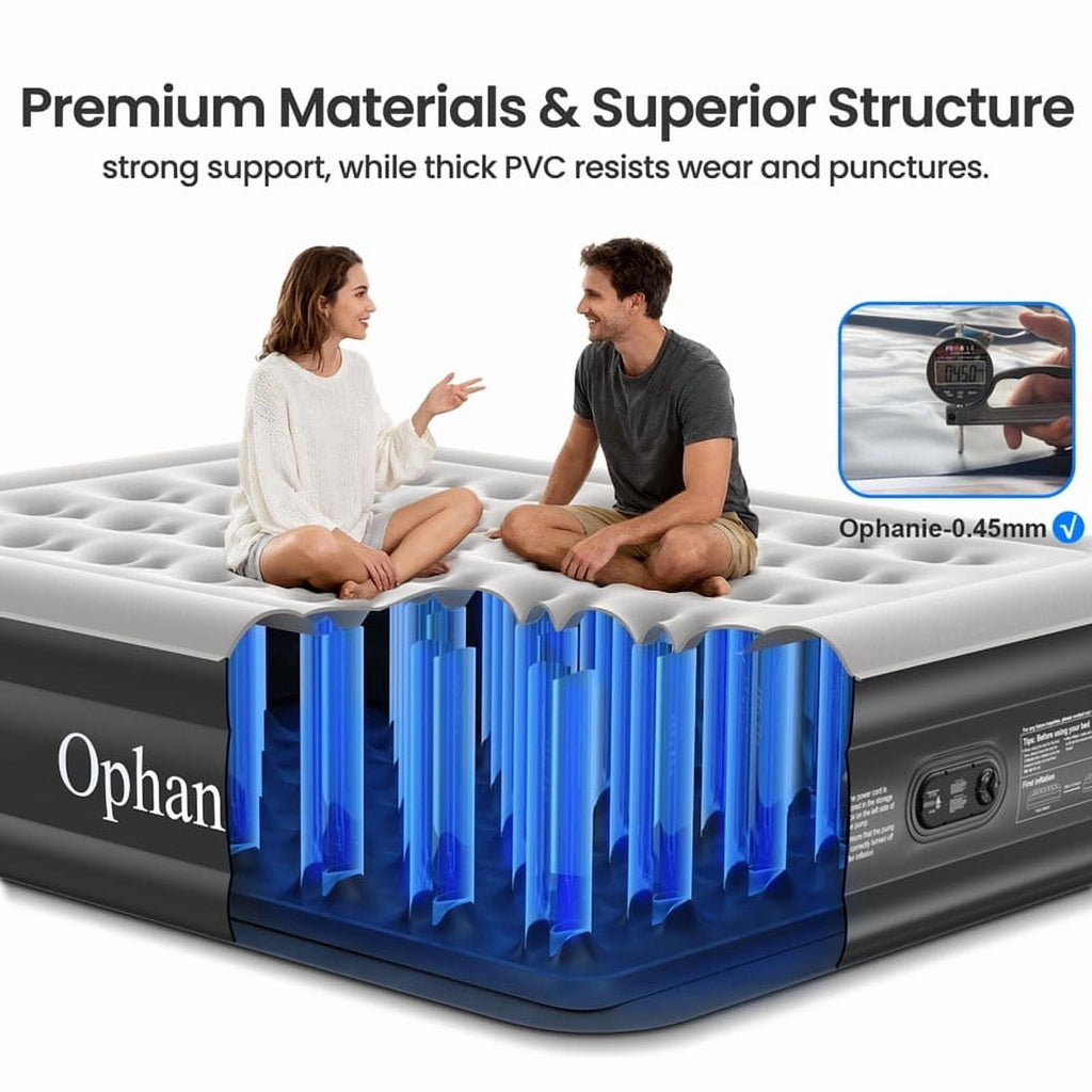 Ophanie Queen Air Mattress, 18-Inch Elevated Inflatable Bed with Built-in Pump, Puncture-Resistant, Quick Inflation/Deflation, Portable for camping &