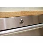 72-Inch 18-Drawer Mobile Workbench, 24-Inch Deep, Solid Wood Top, Stainless Steel Finish