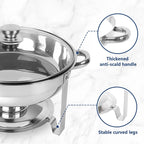 IMACONE 5QT Stainless Steel Round Chafing Dish Buffet Set, 2-Pack With Glass Lid
