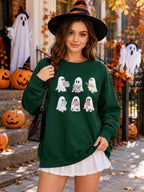 KimSoong Halloween Sweatshirts for Women Ghost Reading Books Sweater Cute Spooky Bookish Shirt Fall Pullover Tops