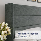 Allewie Queen Lift Up Storage Bed Frame With Wingback Headboard, Light Beige - 80.7 x 60.6 x 44.5 in