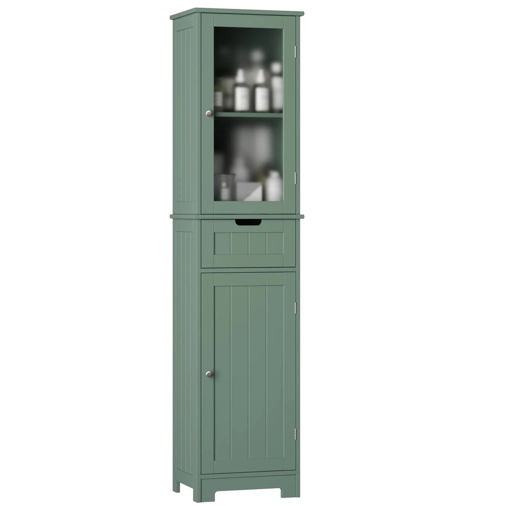 Homfa Tall Narrow Bathroom Storage Cabinet With Door And Drawer, 15.7in L x 11.8in W x 67in H, White