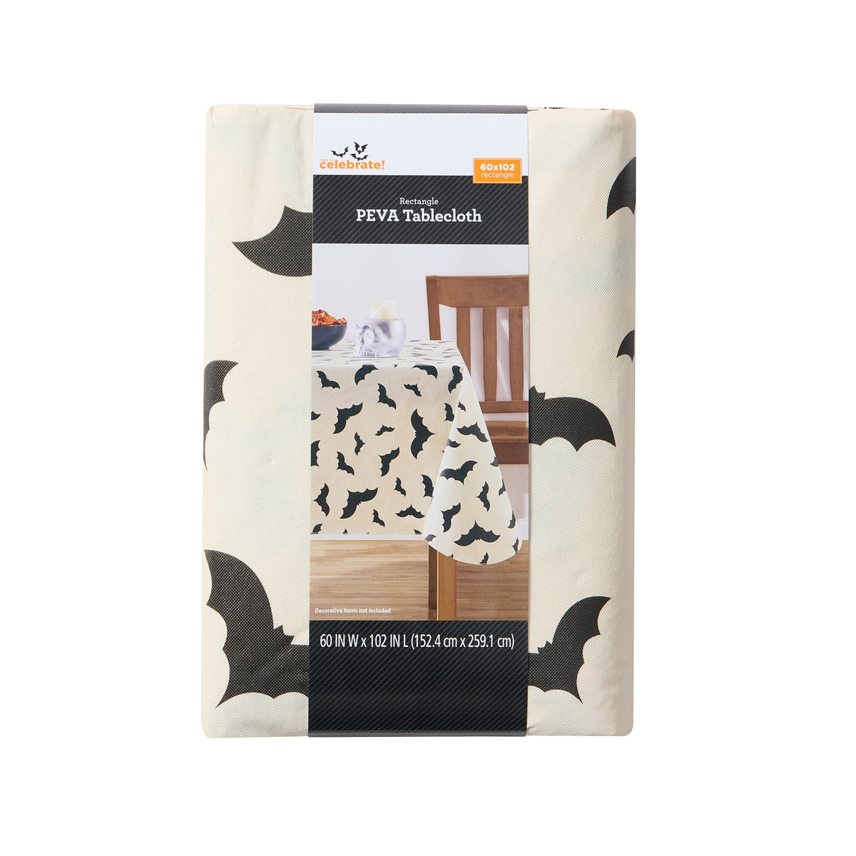 Way To Celebrate Halloween PEVA Tablecloth Indoor & Outdoor Table 60" x 102" - Bat Toss