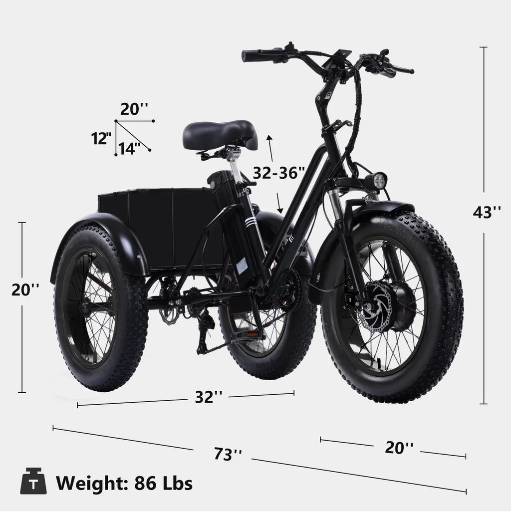 YEBEI Folding Electric Tricycle for Adults, 500W Motor, 48V15AH Lithium Battery, 20 x 4.0 in Fat Tires