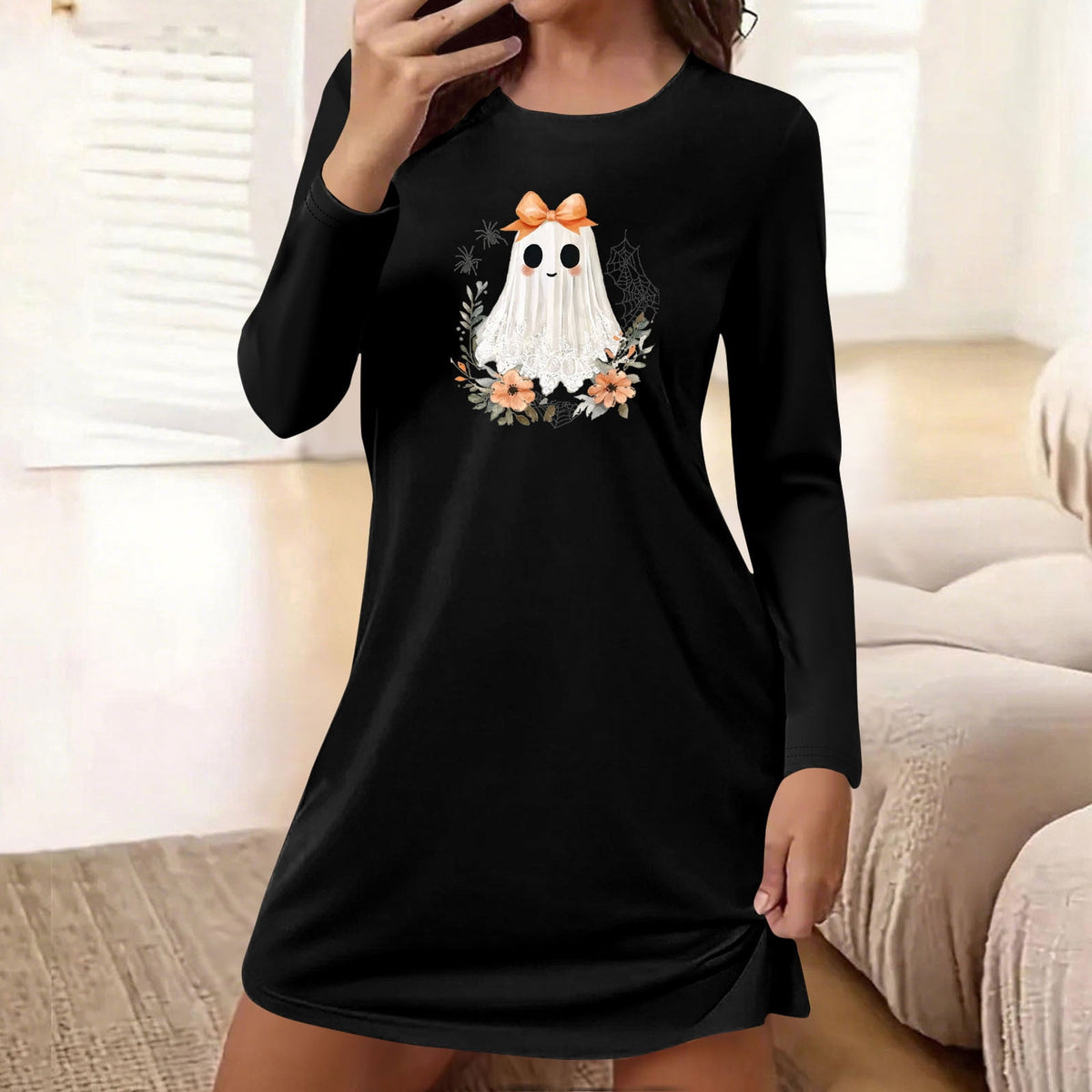 Censtreet Halloween Sleep Shirts for Women Short Sleeve Night Shirts for Sleeping Pullover Nightgown Soft Nightdress