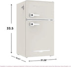 Frigidaire Retro 2 Door Mini Refrigerator With Freezer And Side Bottle Opener, 3.1 Cu Ft, 19in D x 20.5in W x 33.5in H
